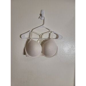 EUC Aerie 34DDD Bridget Cream Lined Lace Demi Underwire Cross 3 Hook Back Bra